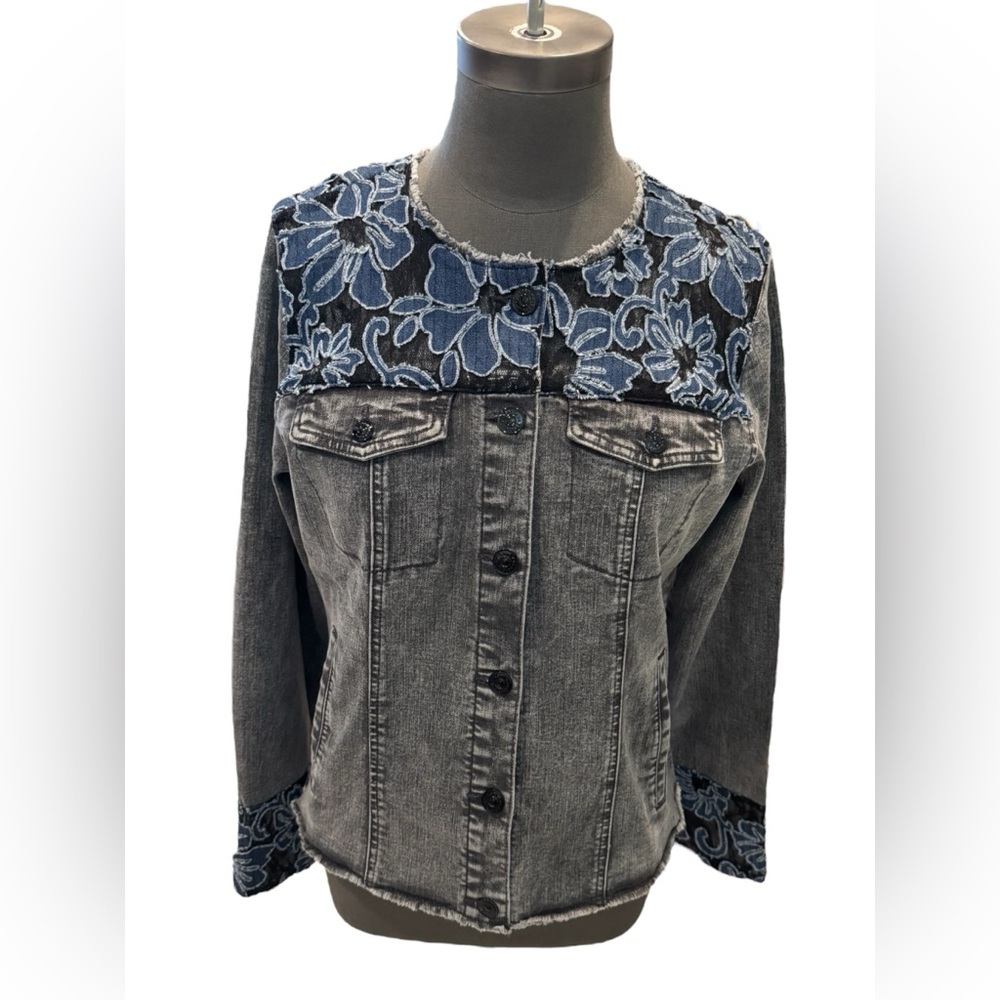 LOGO by Lori Goldstein Limited Edition Floral Lace Denim Jacket 6